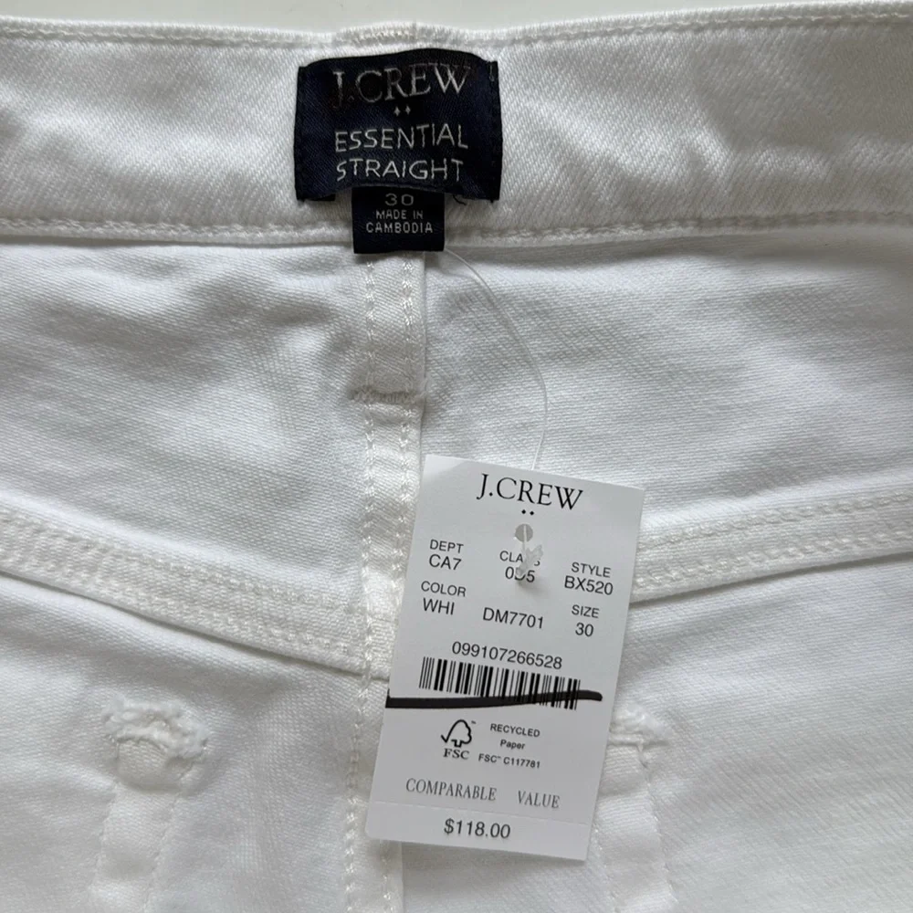 J. Crew White Essential Straight Jeans 30 NWT